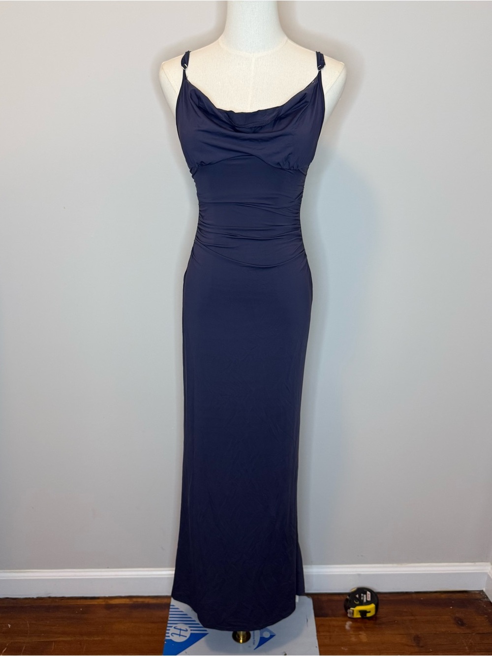 Cider Navy Cowl-Neck Maxi Dress